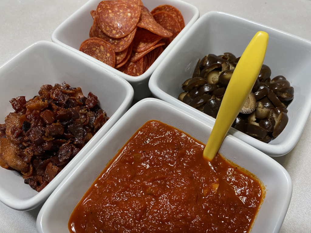 Pizza sauce and toppings for gluten-free pizza